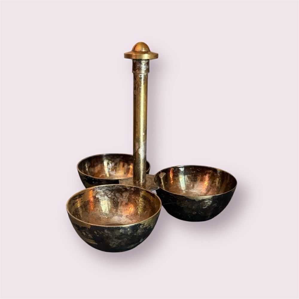 DEPARTMENT 56 Vintage Brass Silver Plated 3 Bowl Condiment/Candy Dish